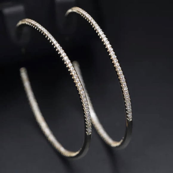 66mm Jumbo Hoop Double Inlay Eternity Earrings - Picture 6 of 16